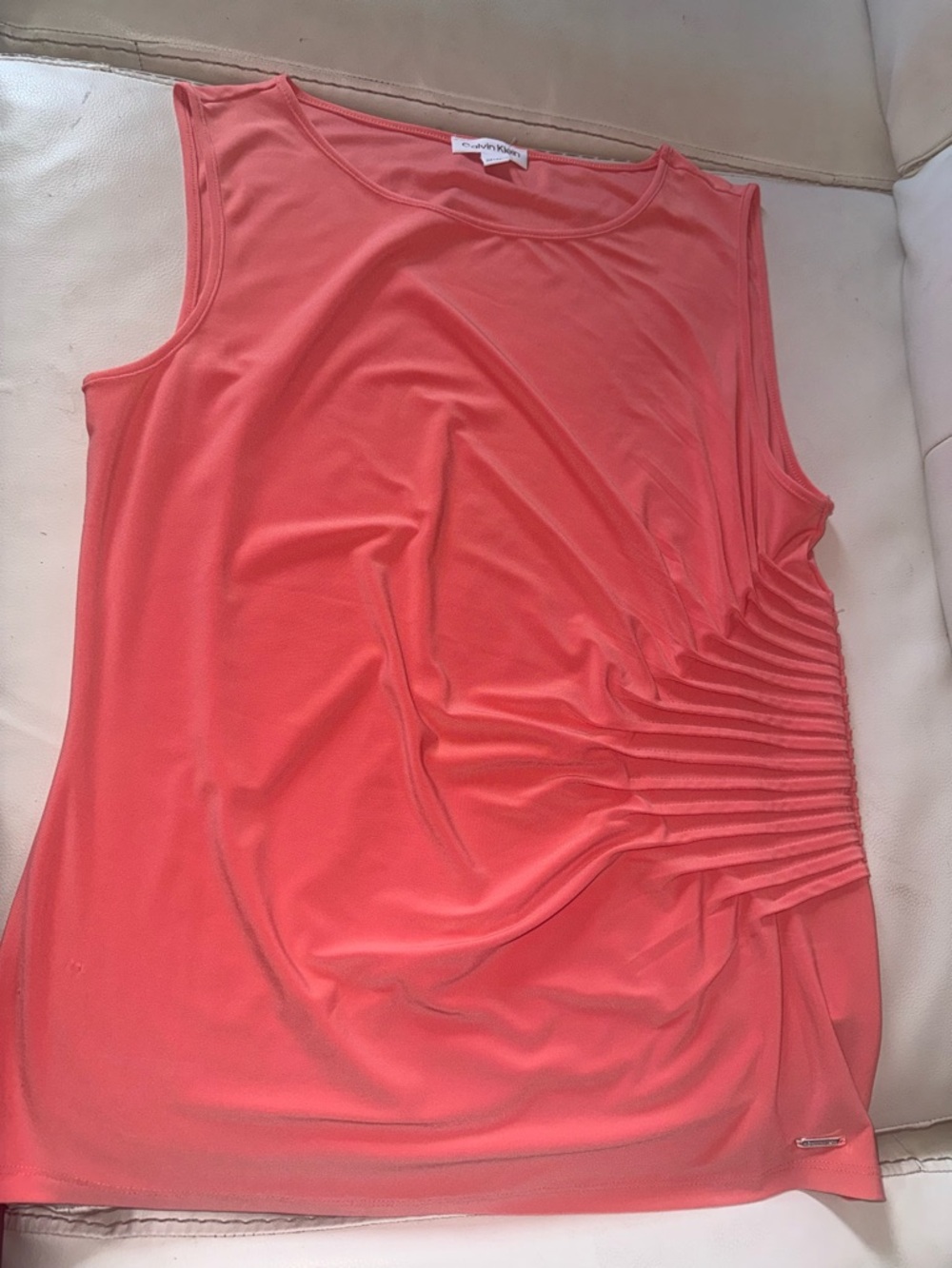 Calvin Klein Coral Ruched Side Sleeveless Tank